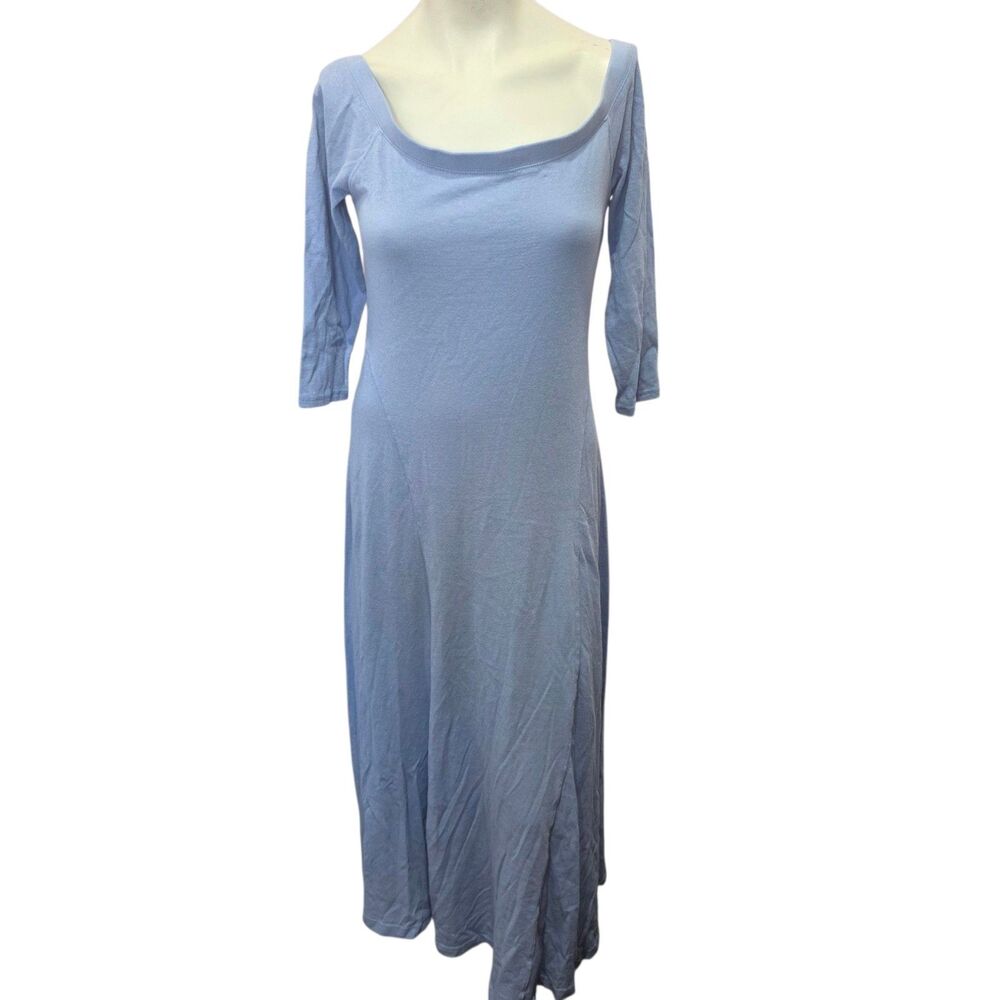 FP Beach Blue Maxi Dress L 3/4 Sleeve Scoop Neck Boho Casual Stretch